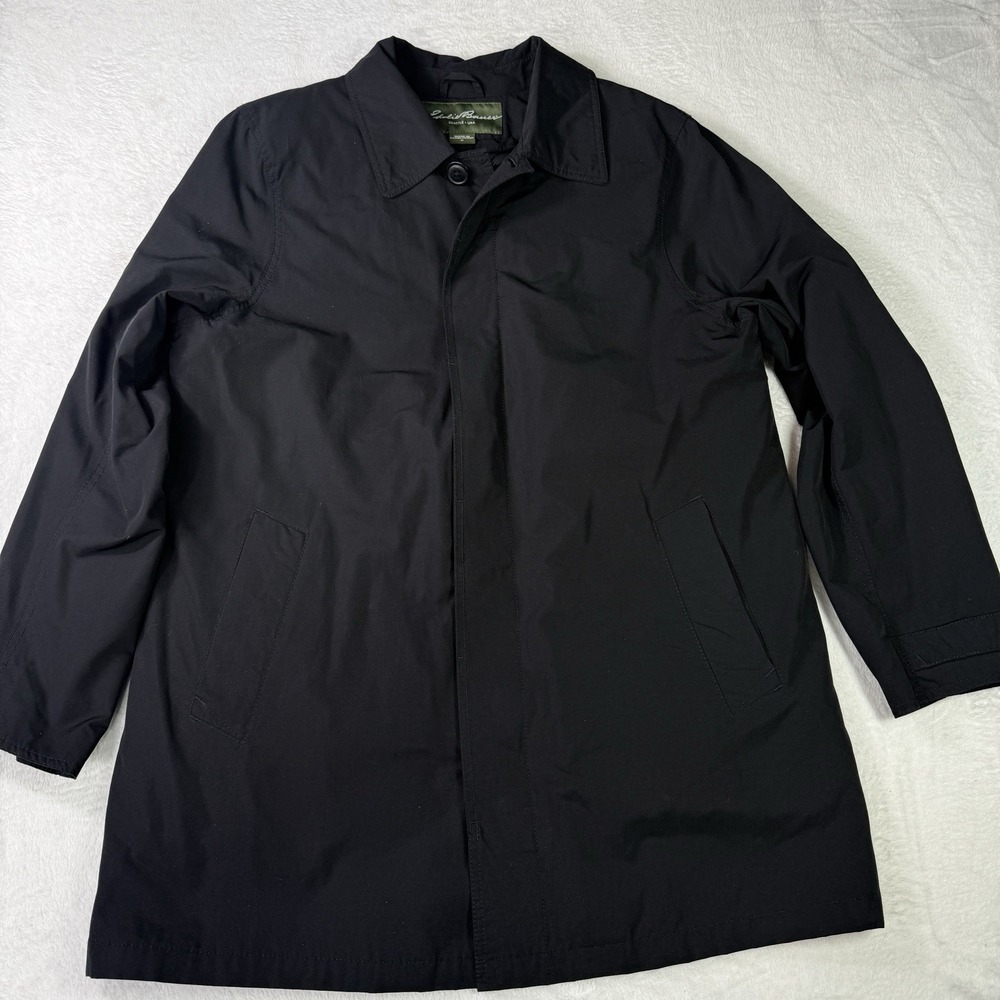 Eddie Bauer Car Coat Mens Medium Black EB550 Quilted Liner Overcoat Plaid